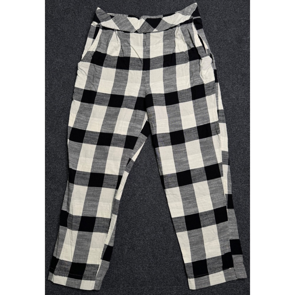 Free‎ People Clear Skies Gingham Cropped Pants Black White Plaid Boho Womens L